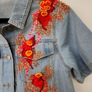 Denim Jacket with Floral Accents Embroidered